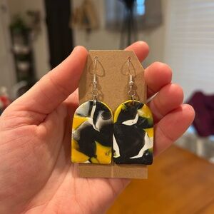 Yellow, White, Black Handmade Earrings